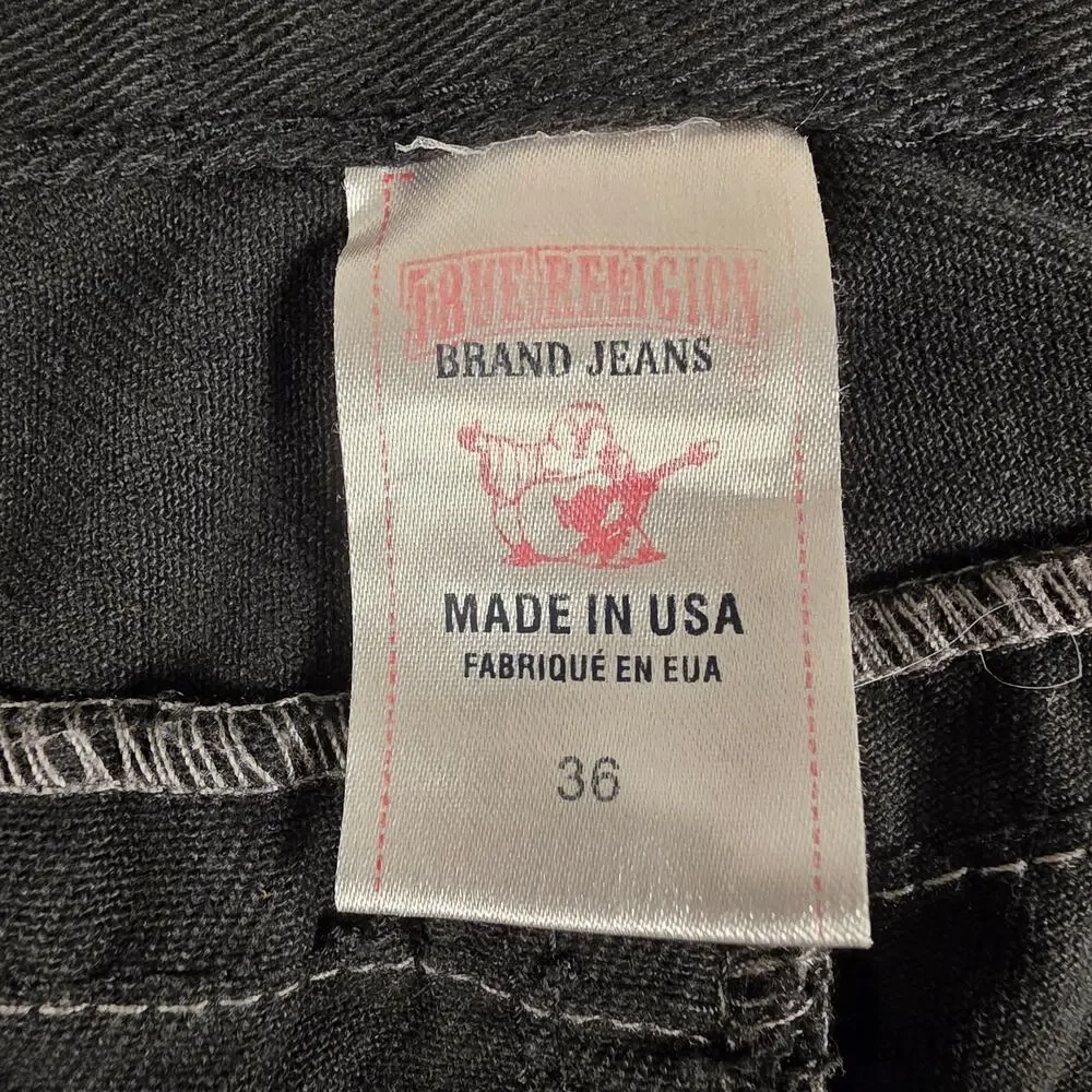 True Religion Ricky Super T Jeans 36x32 Wounded Fox Black Red Stitch USA